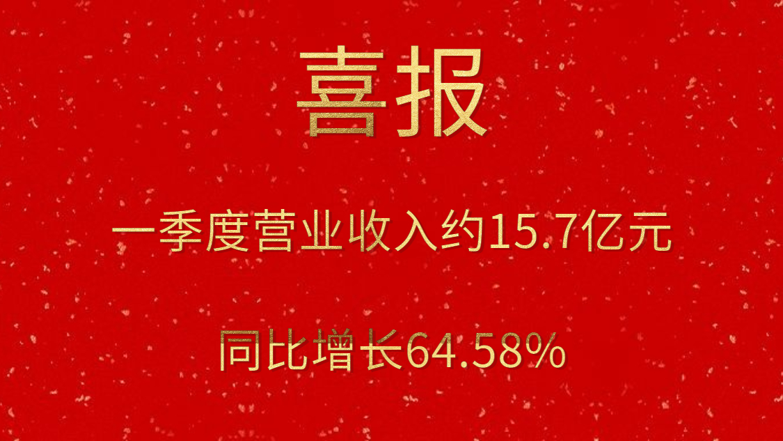 公司一季度實現(xiàn)營業(yè)收入約15.7億元，同比增長64.58%